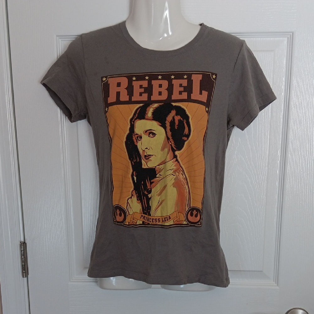 Star Wars Women's S Rebel Princess Leia Graphic Tee Shirt Short Sleeve Gray